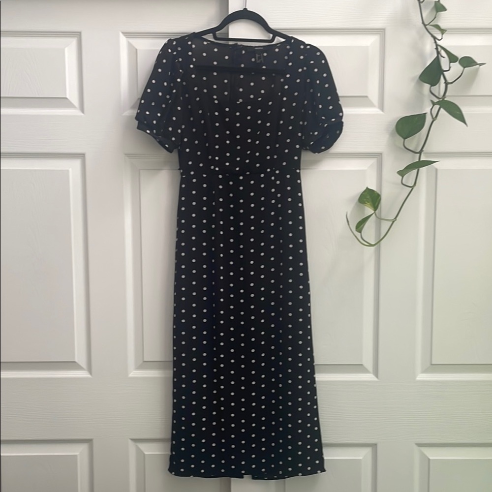 Forever 21 Black and White Polka Dot Midi Dress